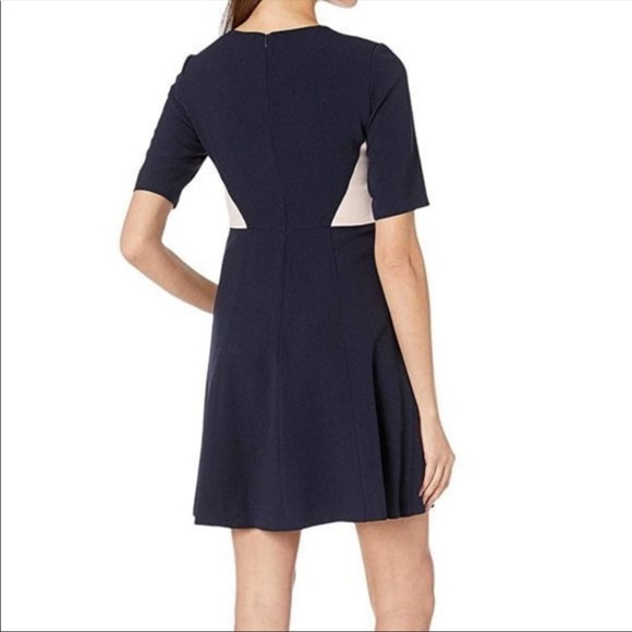 Vince Camuto Crepe Elbow Sleeve Color Block Navy and Pink Dress - Picture 6 of 12